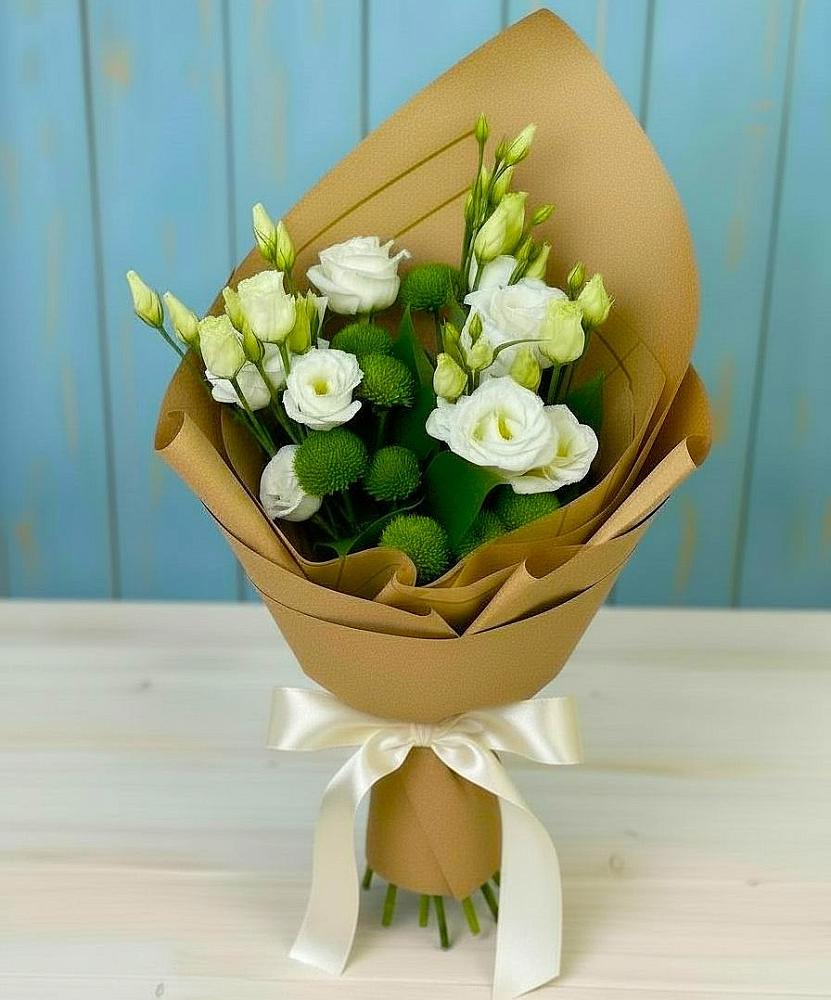 Букет цветов из: Хризантемы и Лизиантусы в Старой Калитве