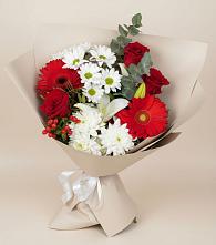 Букет цветов из:  Розы, Хризантемы, Герберы и Лилии в Старой Калитве