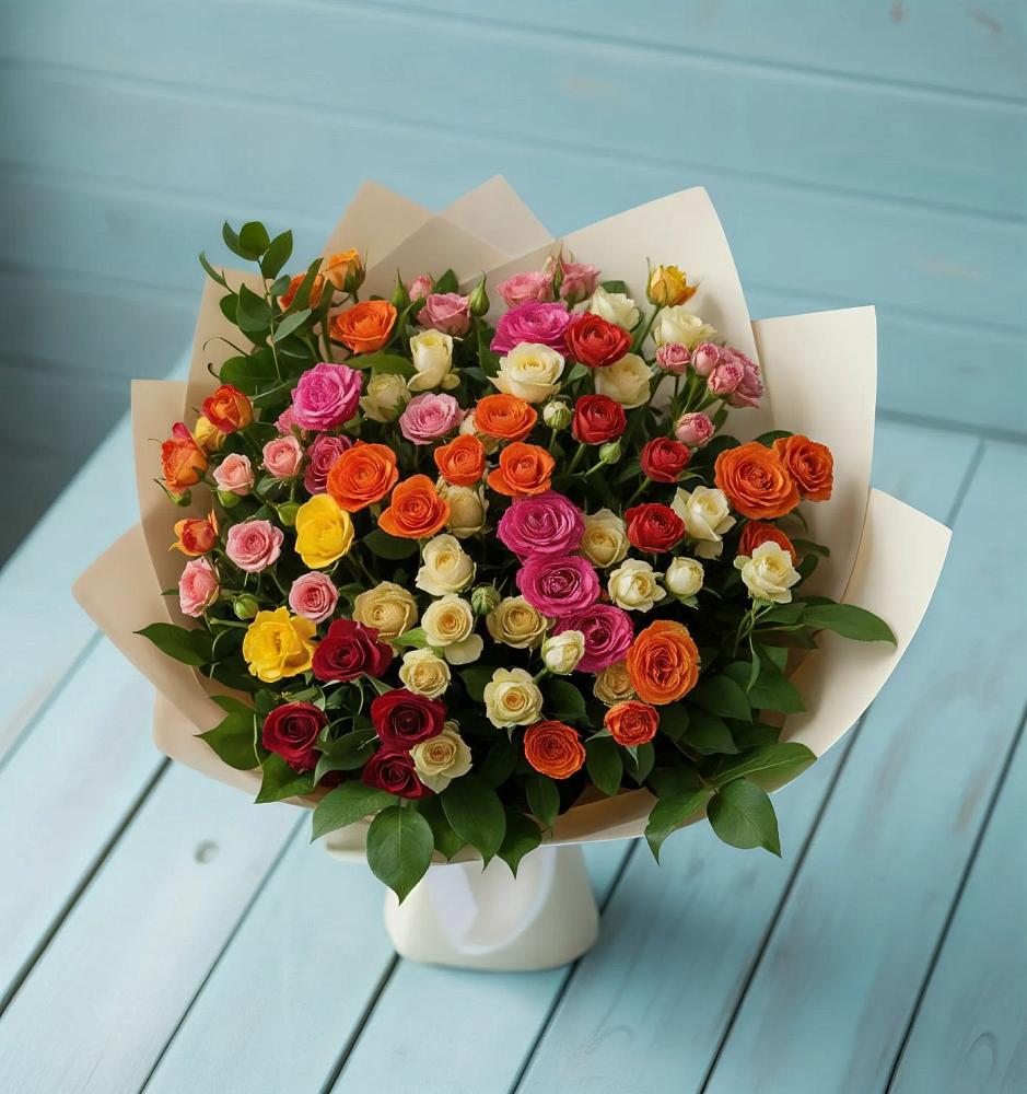 Букет Микс из разноцветных кустовых роз в Старой Калитве