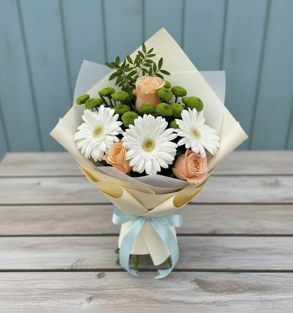 Букет цветов из: Герберы, Розы и Хризантемы в Старой Калитве