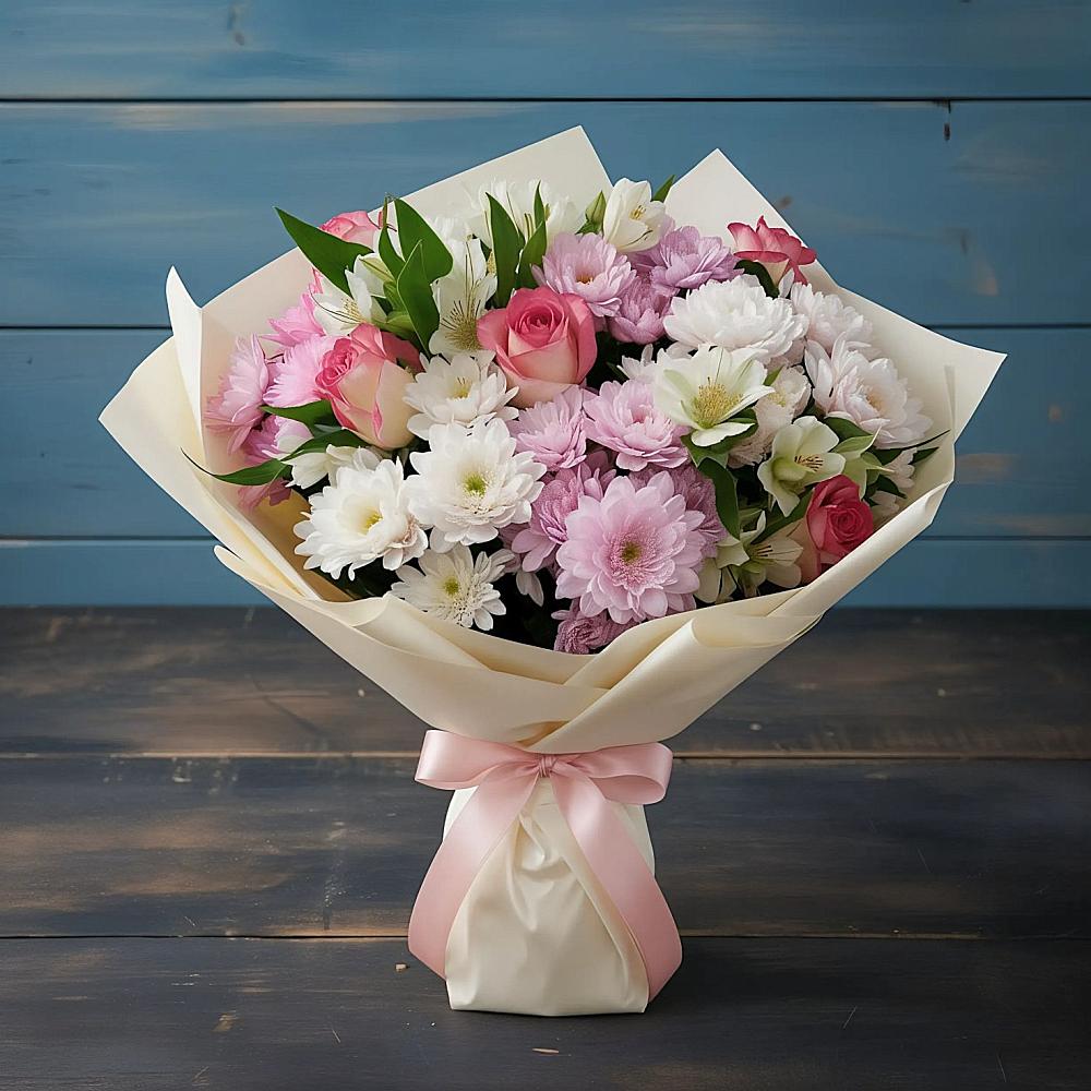 Букет цветов из: Хризантемы, Альстромерии и Розы в Старой Калитве